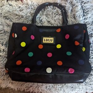 🇻🇬Lulu Guinness Black Tote / Coin Purse Combo w/ Bright Multicolor Polka Dots